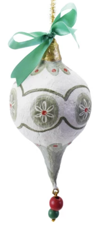 Hand-Painted Paper Mache Ornament with Bow & Design, 5 Styles
