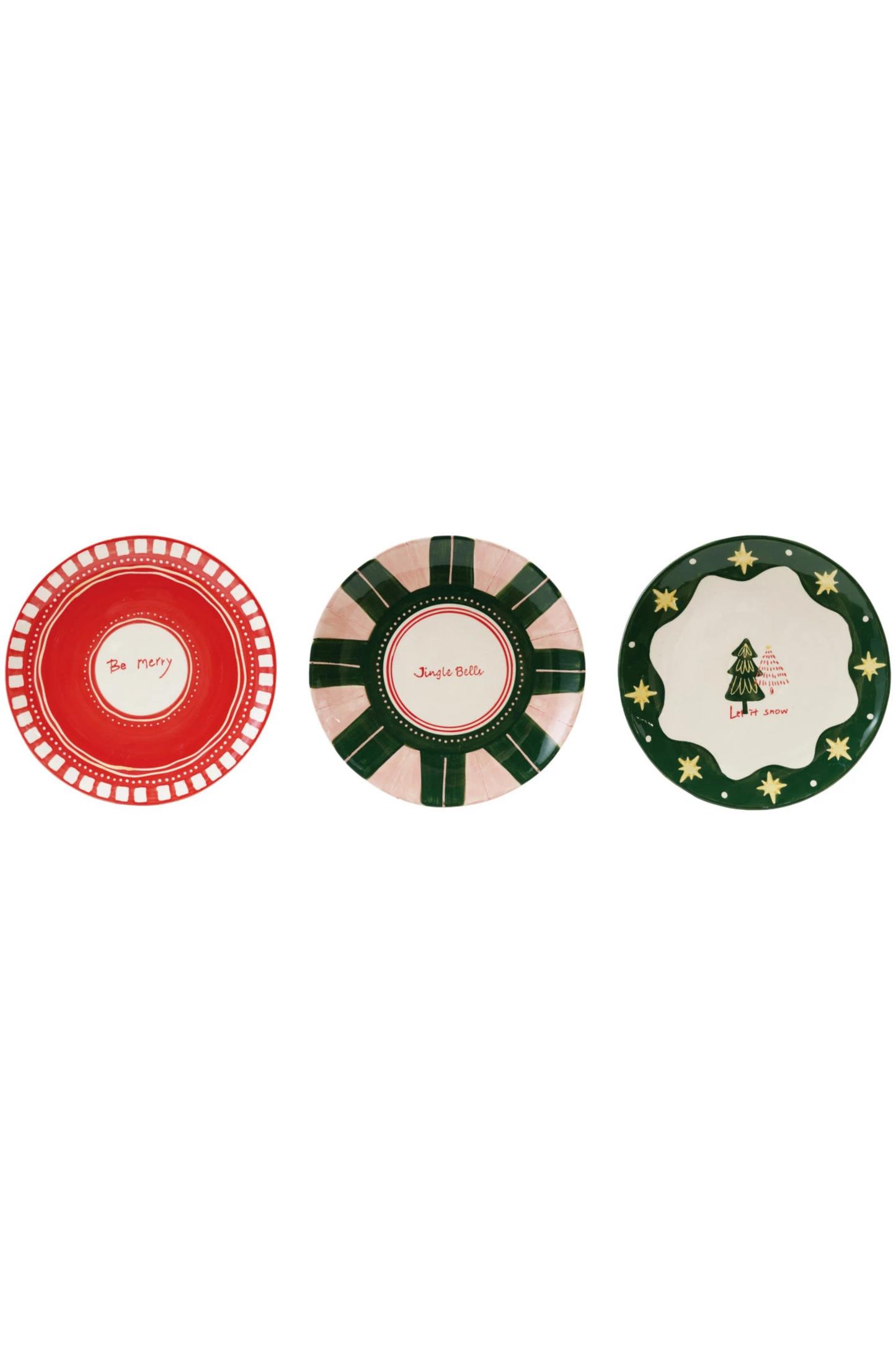 Hand-Painted Stoneware Plate with Holiday Design, 3 Styles