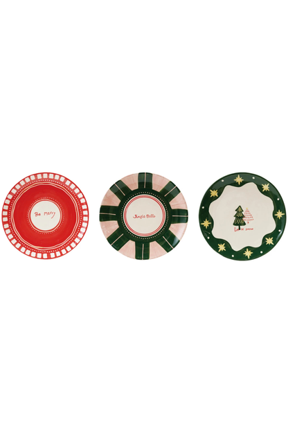Hand-Painted Stoneware Plate with Holiday Design, 3 Styles