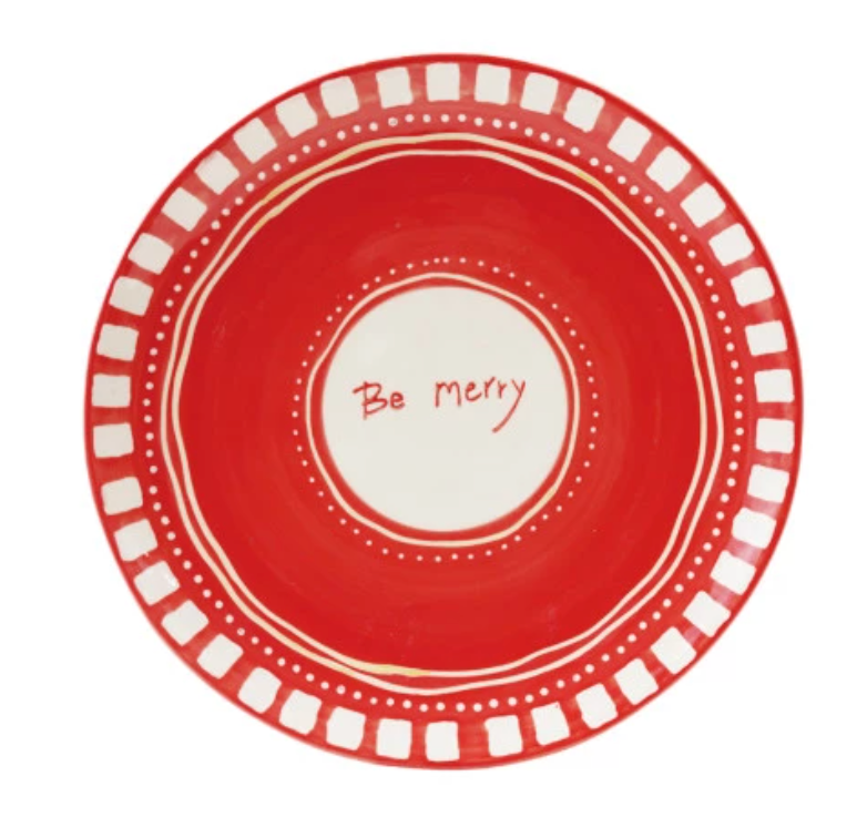 Hand-Painted Stoneware Plate with Holiday Design, 3 Styles