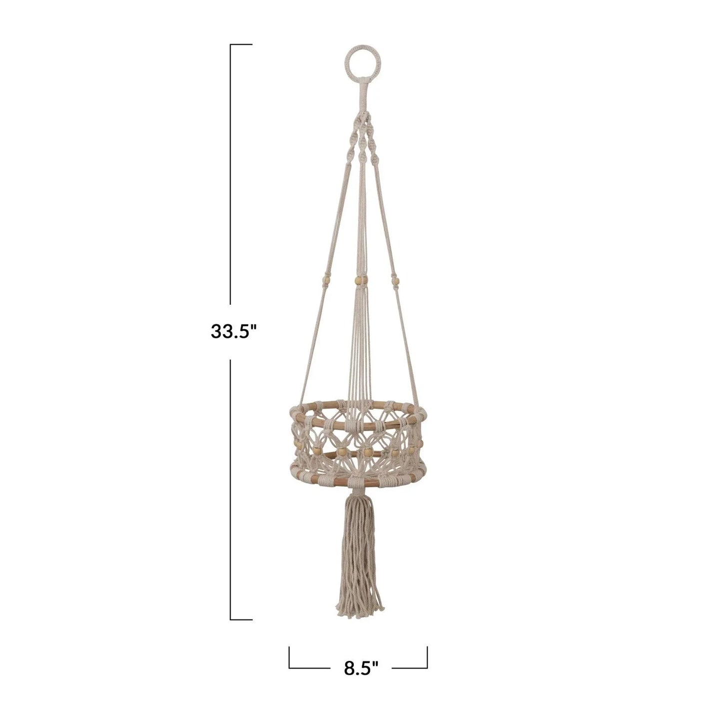 Hand-Woven Cotton Macrame & Rattan Plant Hanger With Wood Beads