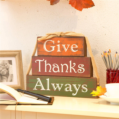 Handcrafted Wooden "Give Thanks" Block Set