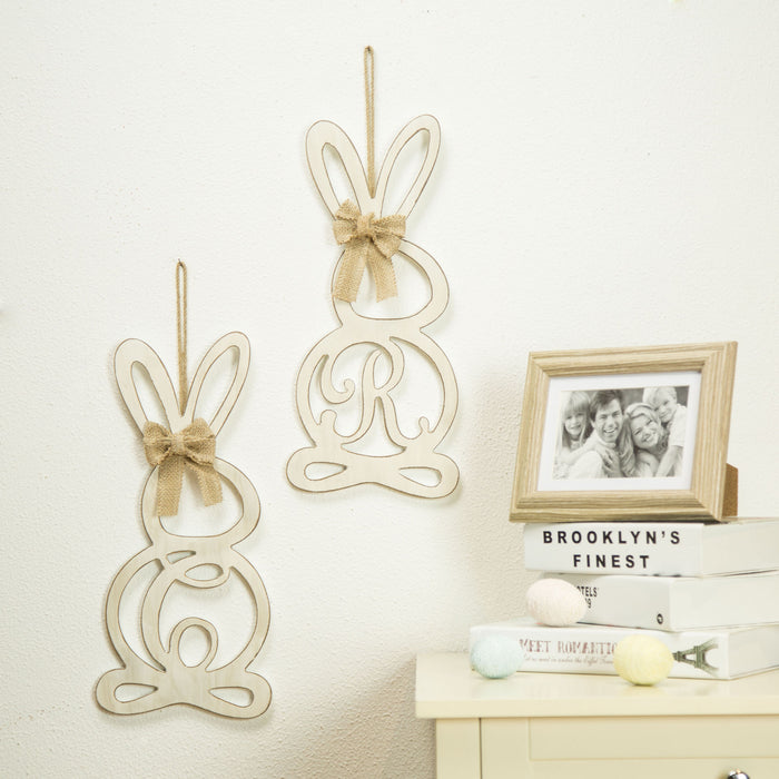 Handcrafted Wooden Monogram "B" Bunny Wall Hanging Sign