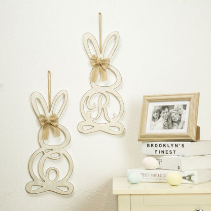 Handcrafted Wooden Monogram "B" Bunny Wall Hanging Sign