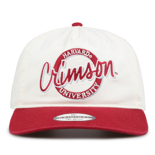 Harvard Original Circle snapback hat with embroidered school design, front view