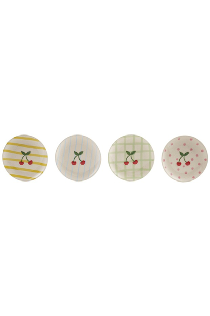 HAZEL MAZEL - Hand-Painted Stoneware Plate w/ Pattern Cherries - 4 Colors