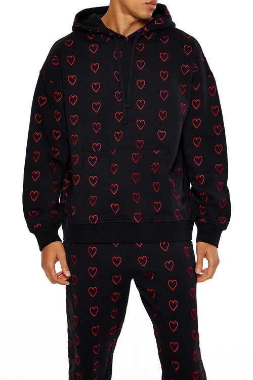 Heart Embroidered Drawstring Hoodie