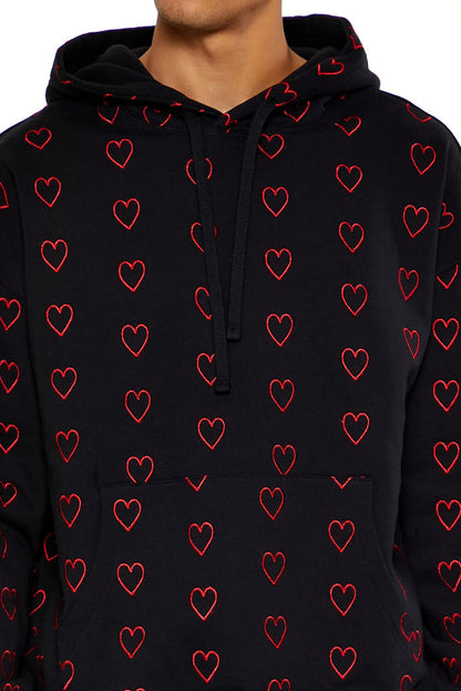 Heart Embroidered Drawstring Hoodie