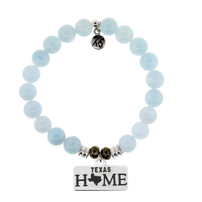 Home Collection- Blue Aquamarine Stone Bracelet with Texas Sterling Silver Charm T. Jazelle