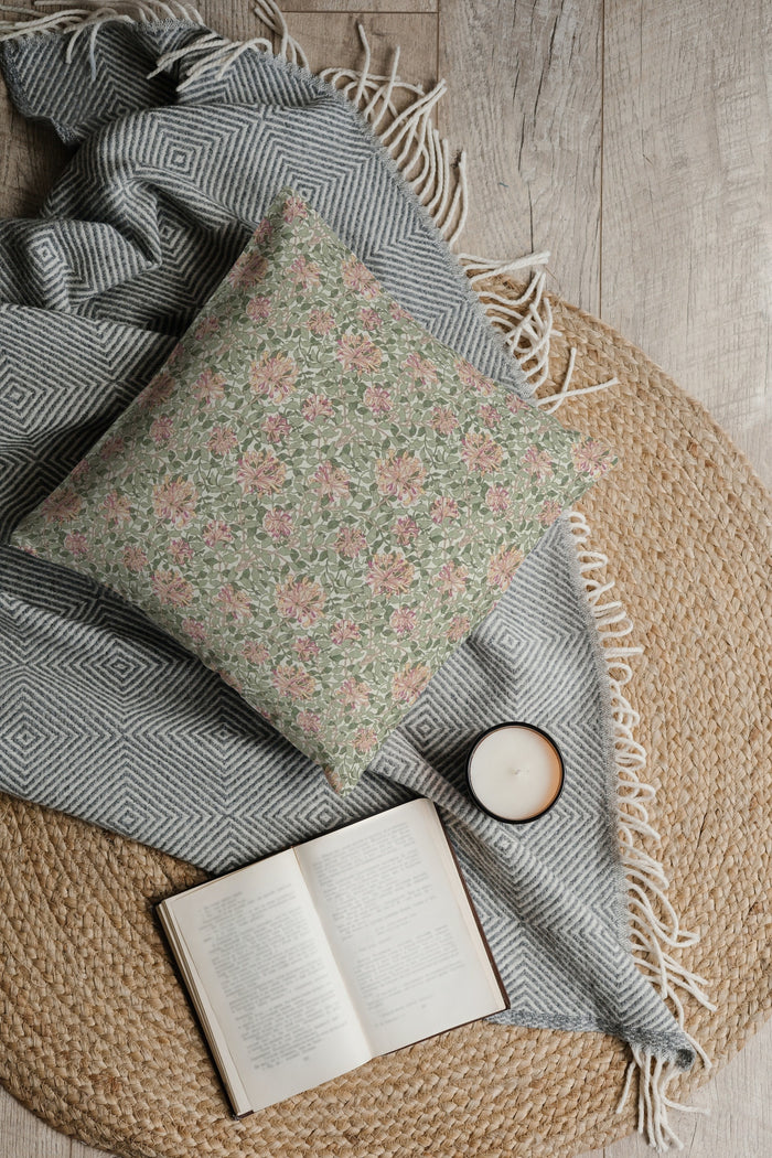 Honeysuckle Outdoor Pillow William Morris Pink Green