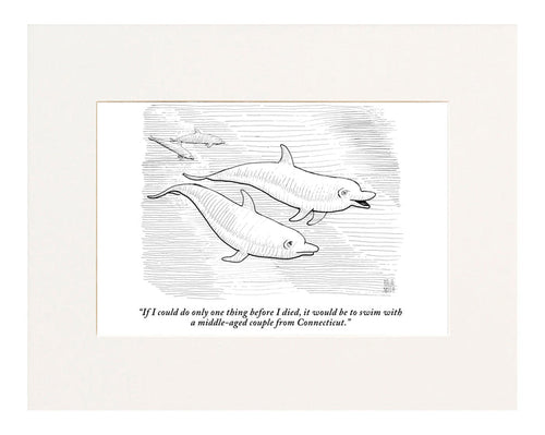 "If I could do only one thing before I died, it would be to swim with a middle-aged couple from Connecticut." (Dolphins discussing wishes.)