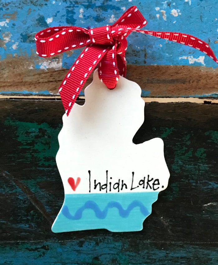 Indian Lake Ceramic Ornament