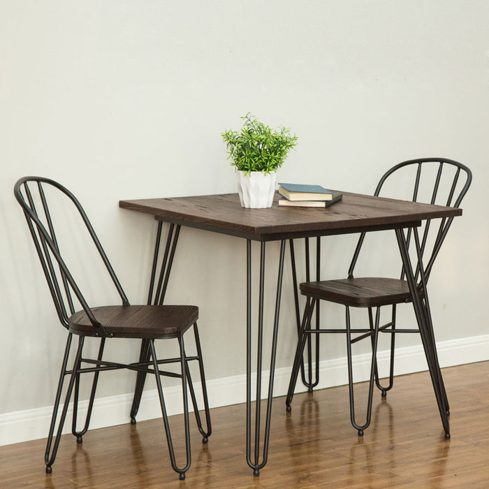 Industrial Steel Hairpin Leg Chair with Elm Wood Seat, Set of 2