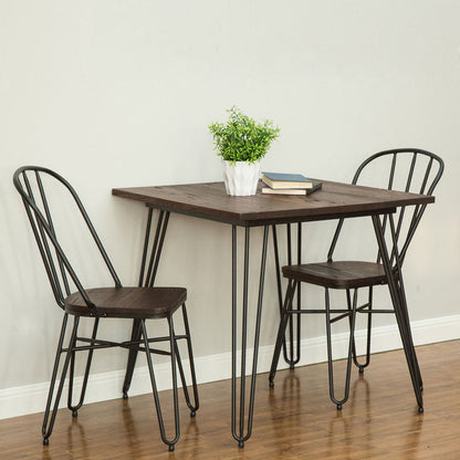 Industrial Steel Hairpin Leg Chair with Elm Wood Seat, Set of 2