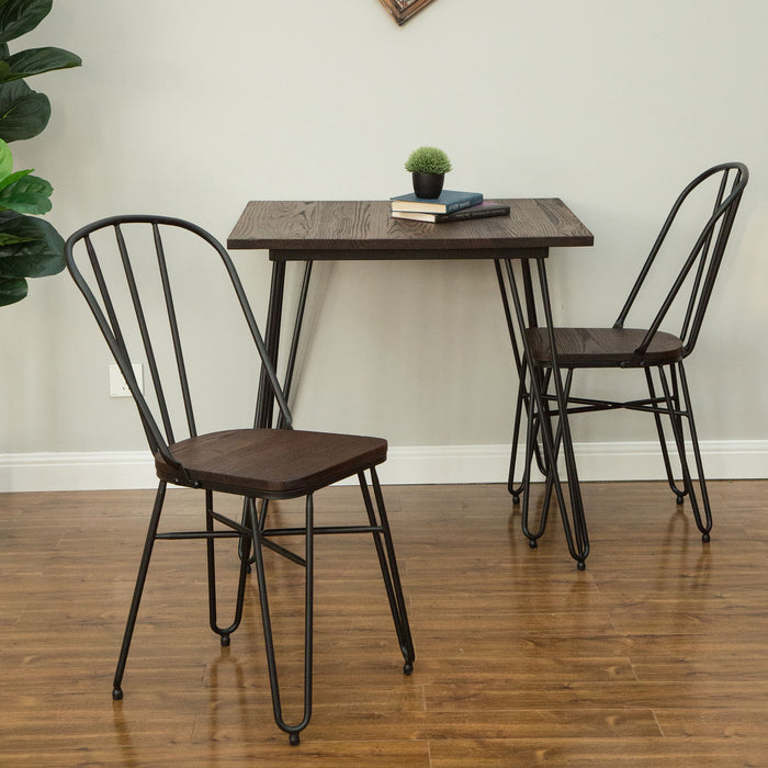 Industrial Steel Hairpin Leg Chair with Elm Wood Seat, Set of 2