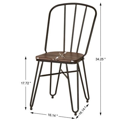 Industrial Steel Hairpin Leg Chair with Elm Wood Seat, Set of 2