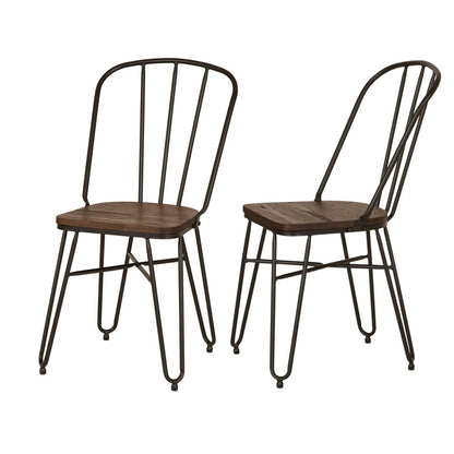 Industrial Steel Hairpin Leg Chair with Elm Wood Seat, Set of 2