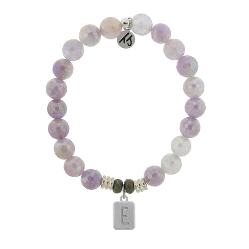 Initially Your's Mauve Jade Stone Bracelet with Letter E Sterling Silver Charm