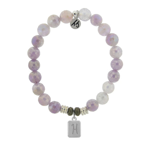 Initially Your's Mauve Jade Stone Bracelet with Letter H Sterling Silver Charm