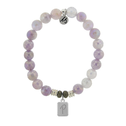 Initially Your's Mauve Jade Stone Bracelet with Letter P Sterling Silver Charm