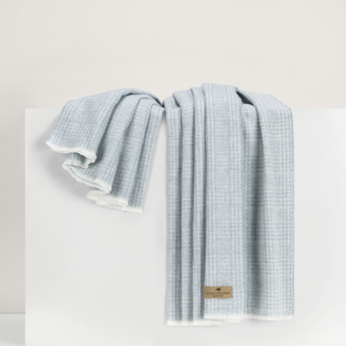 Italian Sutton Plaid Throw Blanket -  Crystal Blue