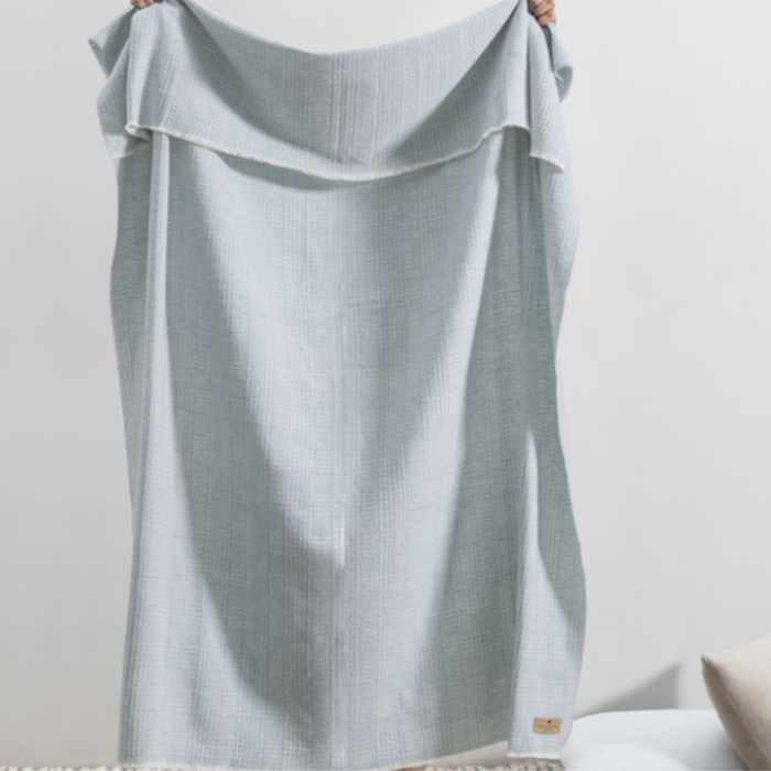 Italian Sutton Plaid Throw Blanket -  Crystal Blue