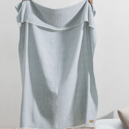 Italian Sutton Plaid Throw Blanket -  Crystal Blue