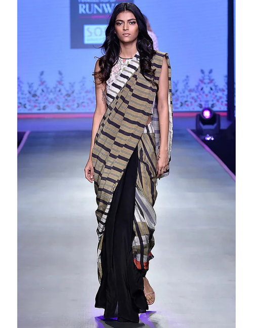 Ivory & Black Saree Set