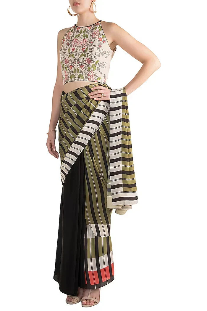 Ivory and Black Saree Set Singapore
