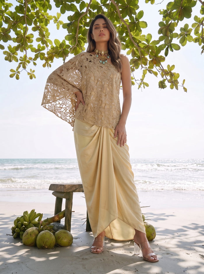 Purple High-Low Top Pleated Skirt Set Singapore