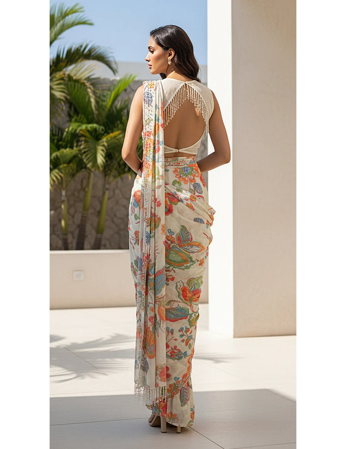 Ivory Draped Saree