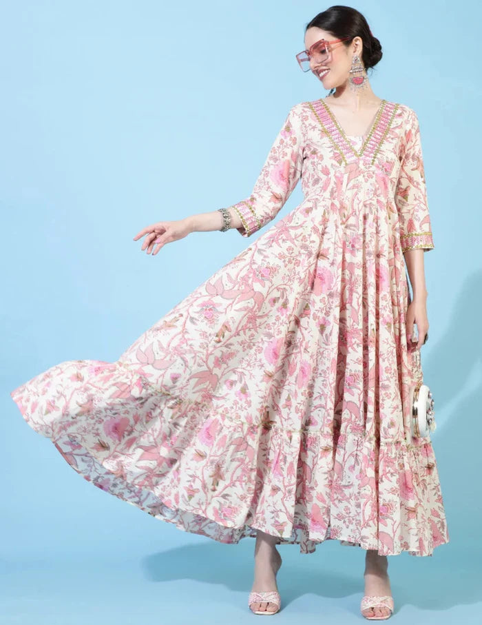 Ivory Floral Anarkali