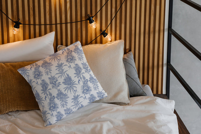 Jungle Toile Outdoor Pillows Monkey Palm Blue