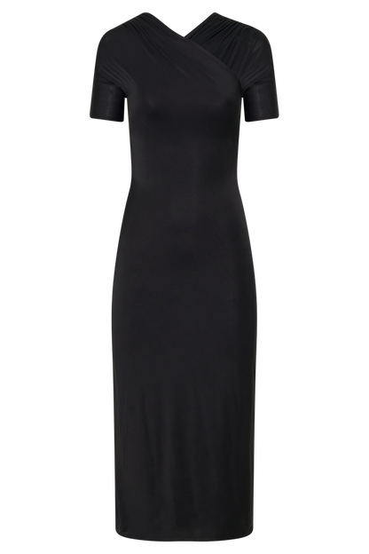 Junie Cross-Over Neck Slinky Maxi Dress - Black
