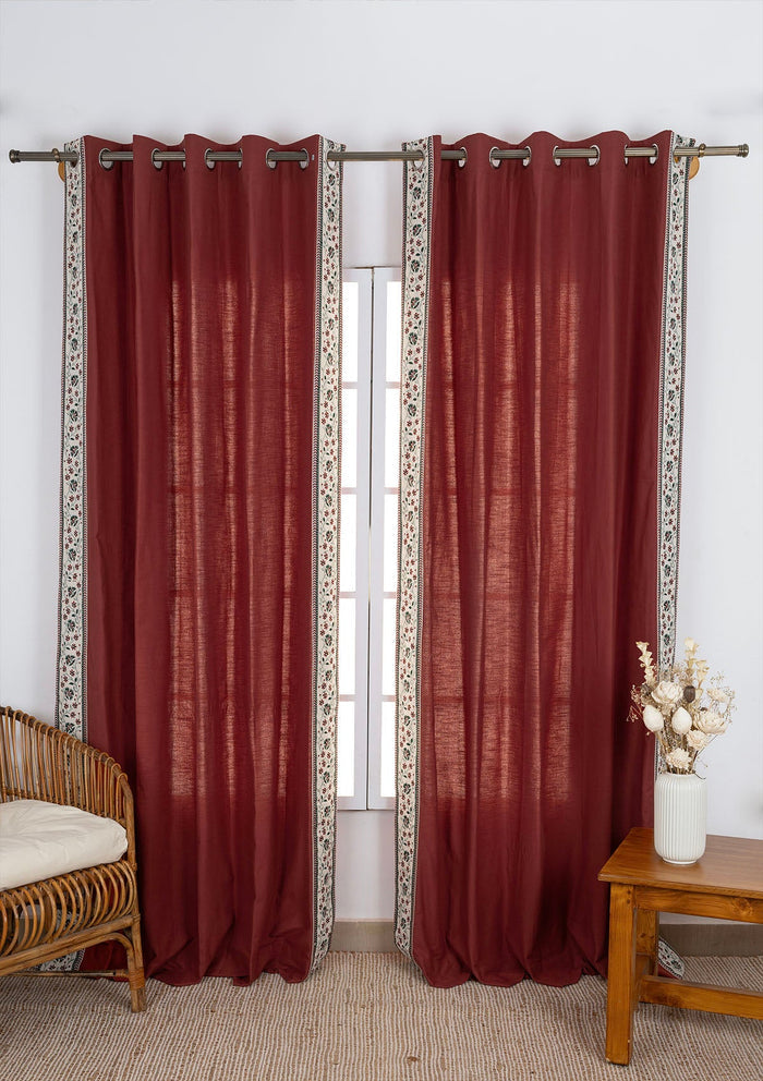 Kadamba Crimson Red 100% Cotton Plain Curtain for living room & bedroom - Room Darkening - Single Piece