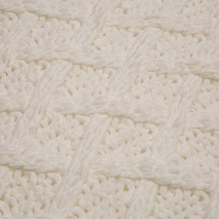 Knitted Polyester White Pillow Cover with Red Trim & Pompom