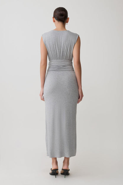 Kura Ruched Modal Sleeveless Midi Dress - Grey Marle