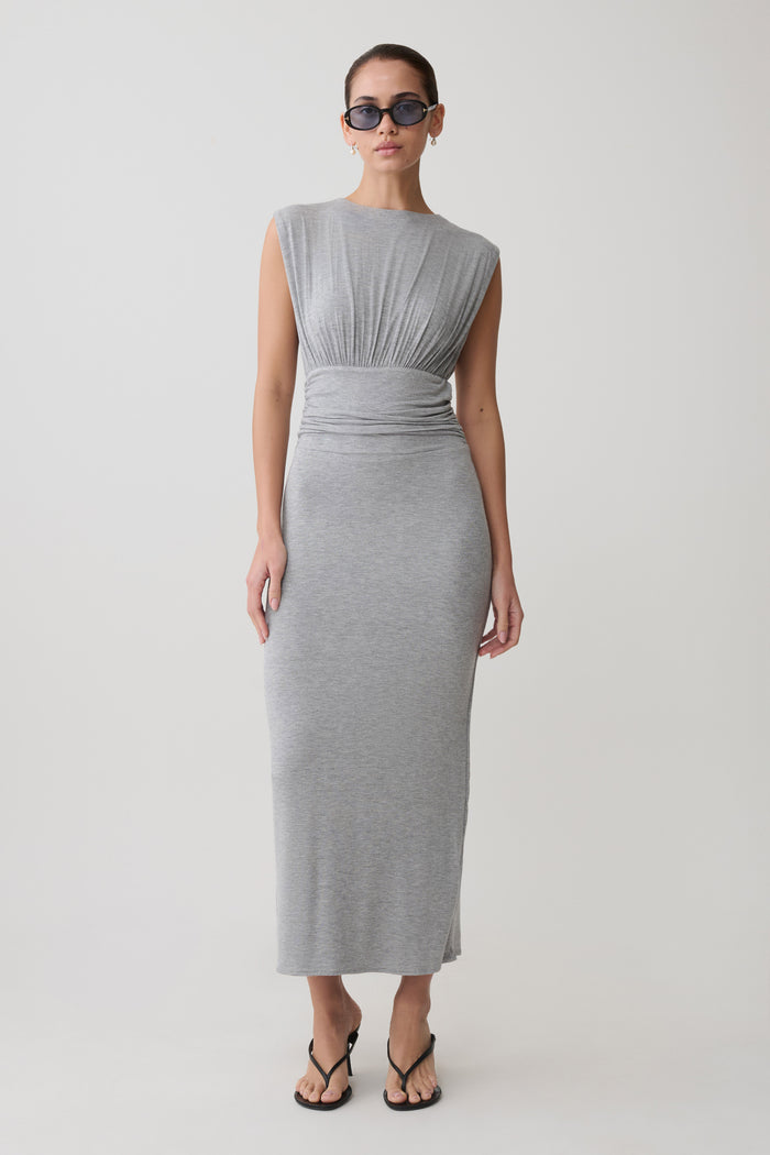 Kura Ruched Modal Sleeveless Midi Dress - Grey Marle