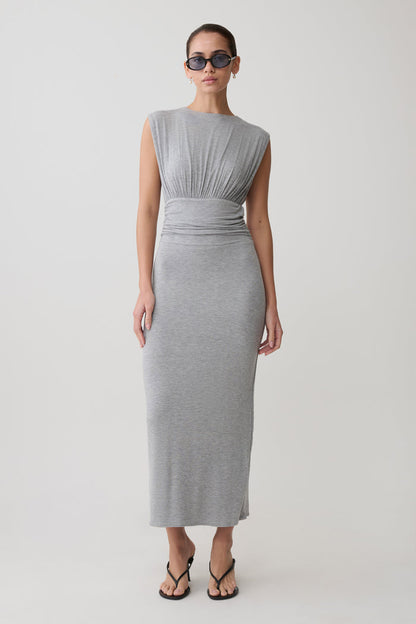Kura Ruched Modal Sleeveless Midi Dress - Grey Marle