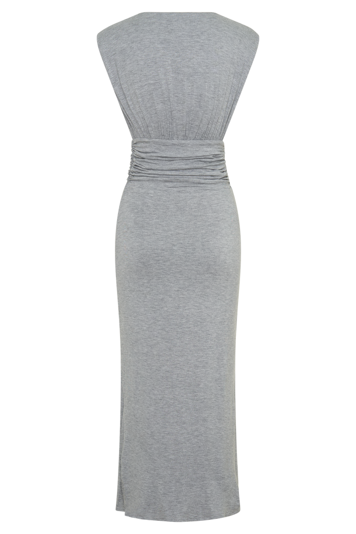 Kura Ruched Modal Sleeveless Midi Dress - Grey Marle
