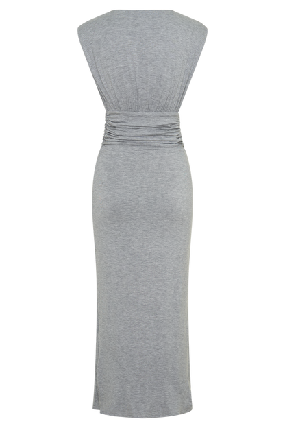 Kura Ruched Modal Sleeveless Midi Dress - Grey Marle