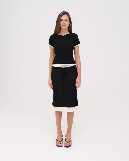 Layered Midi Skirt - Black / Cream