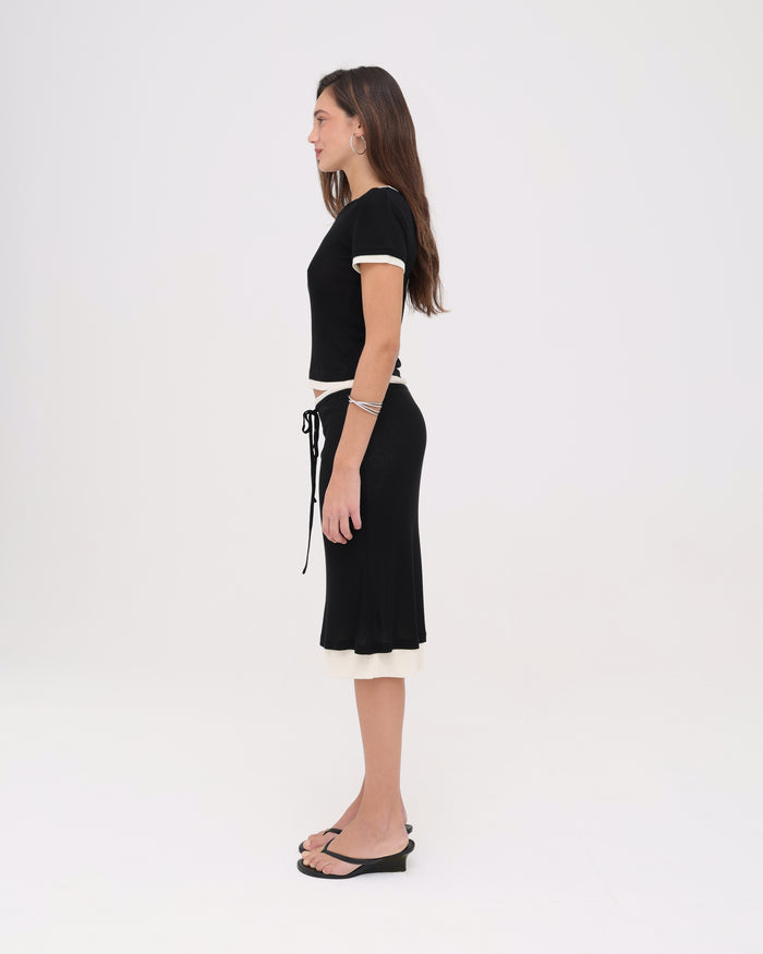 Layered Midi Skirt - Black / Cream