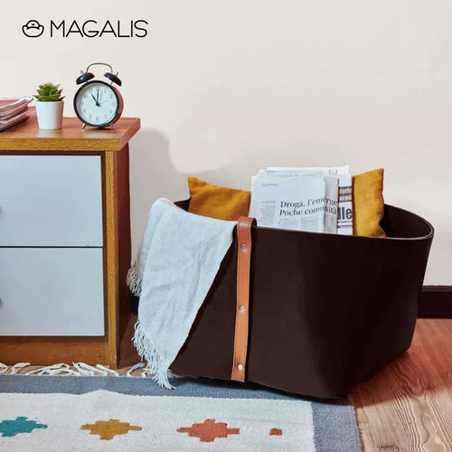 Leather Basket - brown - Magalis Egypt