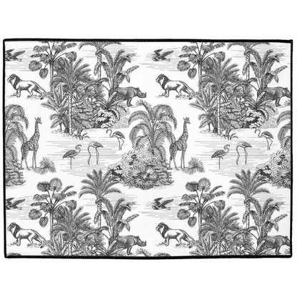 Lion Jungle Indoor/Outdoor Floor Mat Black Toile de Jouy