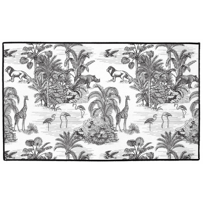 Lion Jungle Indoor/Outdoor Floor Mat Black Toile de Jouy