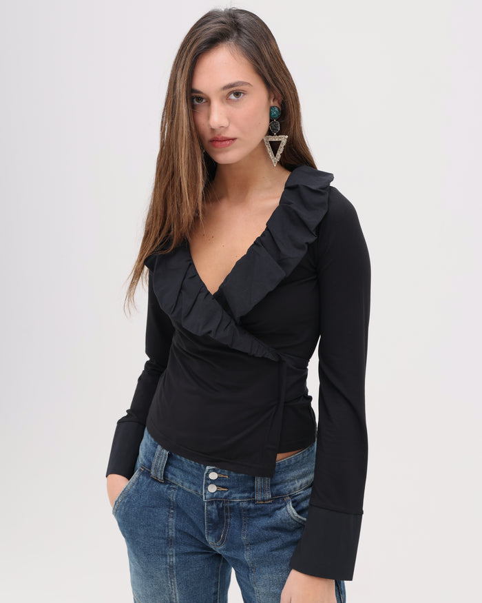 LS Frill Shirt - Black