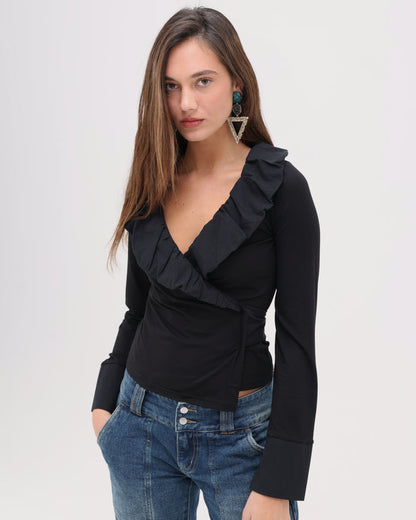 LS Frill Shirt - Black