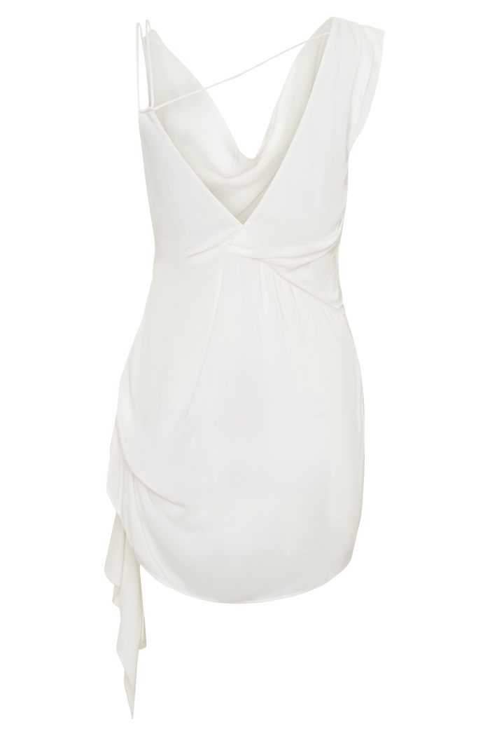 Lucile Cowl Drape Satin Mini Dress - White