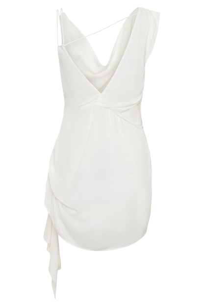 Lucile Cowl Drape Satin Mini Dress - White